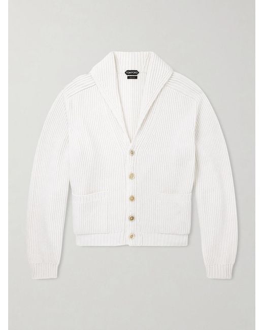 Tom Ford Natural Ribbed Cashmere And Cotton-Blend Cardigan for men