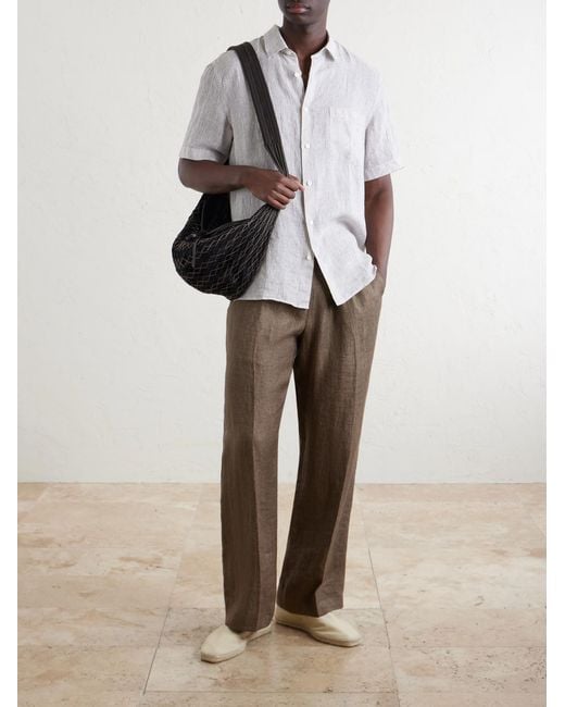 Sunspel White Striped Linen Shirt for men
