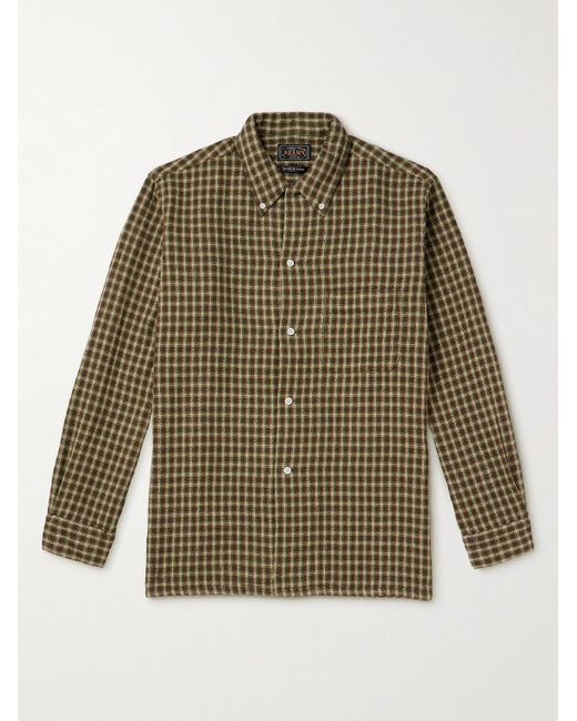 Beams Plus Green Button-down Collar Checked Cotton Shirt for men
