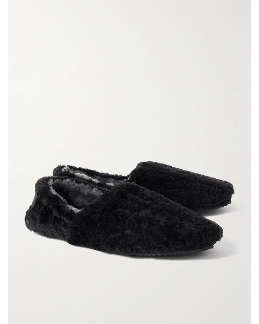 Mr P. Black Shearling Slippers for men
