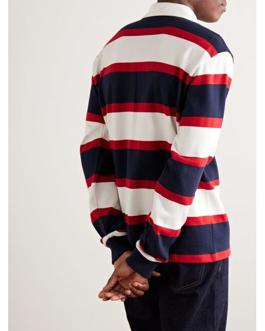 Céline Blue Logo-Appliquéd Striped Cotton-Jersey Polo Shirt for men