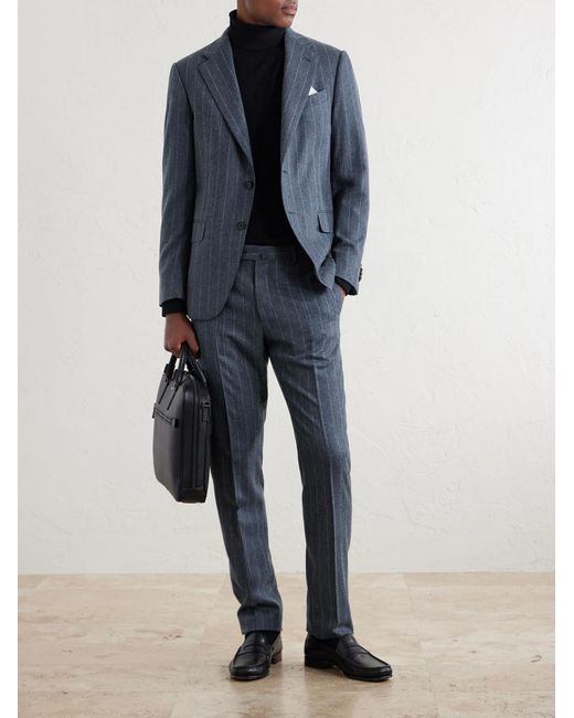 Caruso Blue Pinstripe Wool And Cashmere-Blend Suit Trousers for men