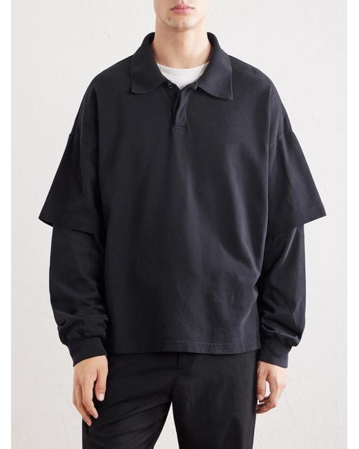 Agolde Black Curren Layered Cotton-Piqué Polo Shirt for men
