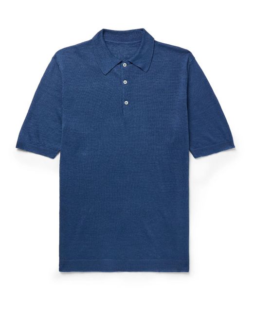 Anderson & Sheppard Blue Linen Polo Shirt for men