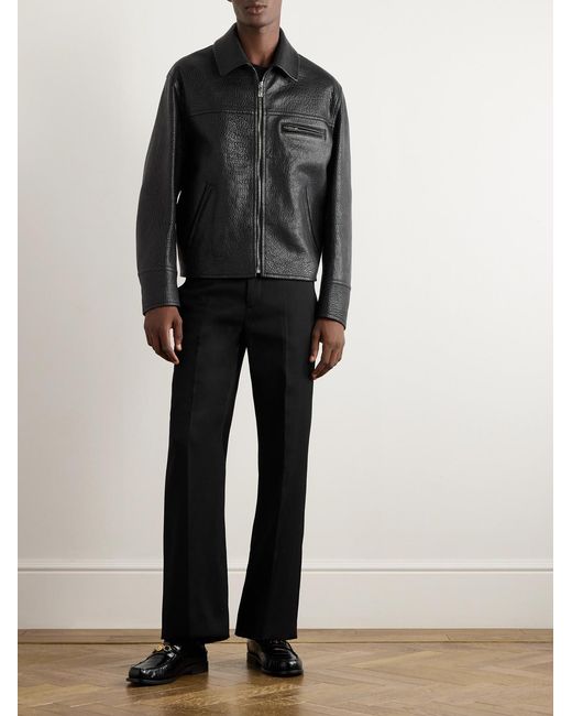 Versace Black Slim-Fit Full-Grain Leather Blouson Jacket for men