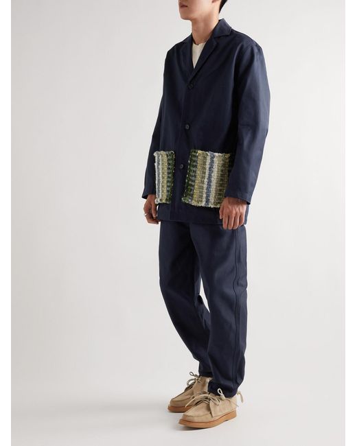 Adish Blue Wool-Trimmed Cotton-Twill Overcoat for men