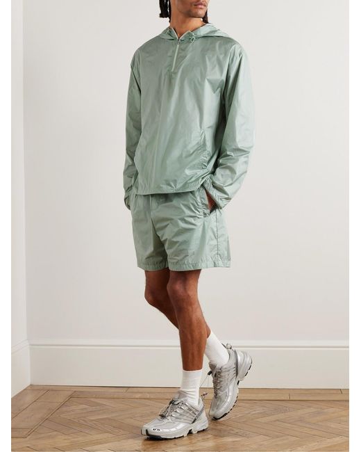 Amomento Green Nylon Half-Zip Hooded Jacket for men