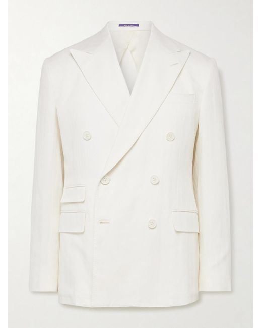 Ralph Lauren White Double-breasted Herringbone Cotton And Linen-blend Suit Jacket for men