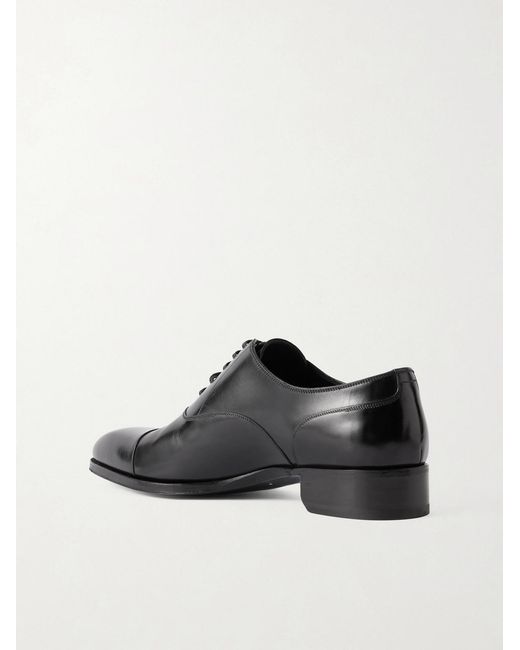 Tom Ford Black Elkan Burnished-Leather Oxford Shoes for men
