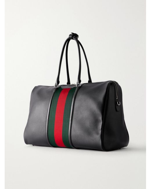 Gucci Black Web-Trimmed Leather Tote Bag for men