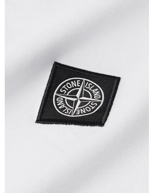 Stone Island White Logo-Appliquéd Stretch-Cotton Piqué Polo Shirt for men