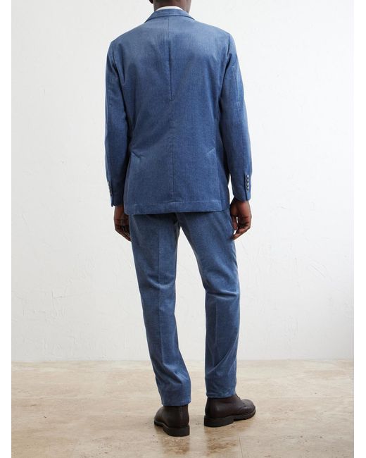 Brunello Cucinelli Blue Double-Breasted Cotton-Velvet Suit Jacket for men
