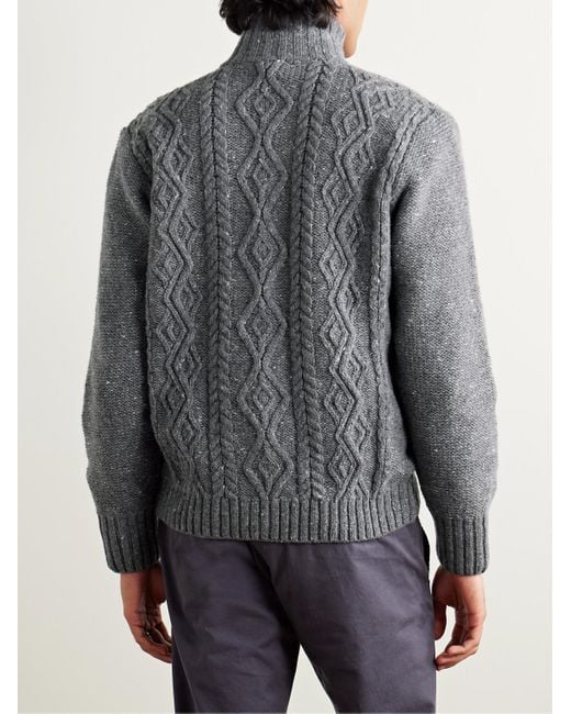 Inis Meáin Gray Cable-Knit Merino Wool And Cashmere-Blend Zip-Up Cardigan for men