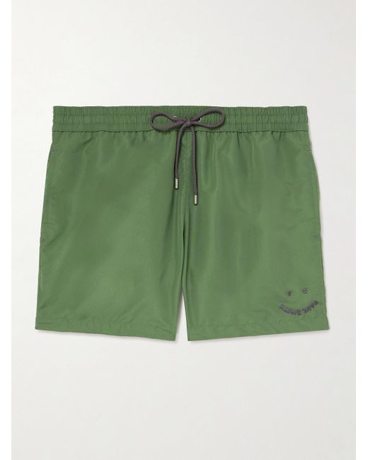 Paul Smith Green Happy Slim-Fit Short-Length Logo-Embroidered Recycled Swim Shorts for men