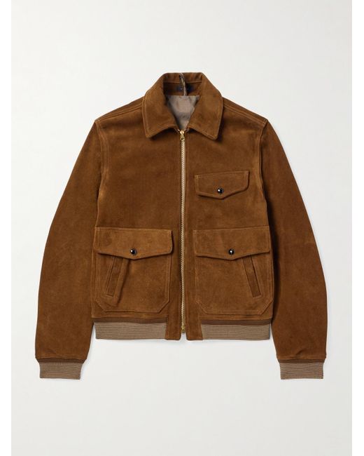 Drake's Brown A2 Suede Bomber Jacket for men