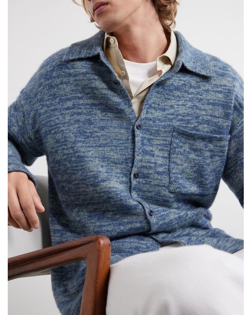 The Elder Statesman Blue Knitted-cashmere And Silk-bend Cardigan for men