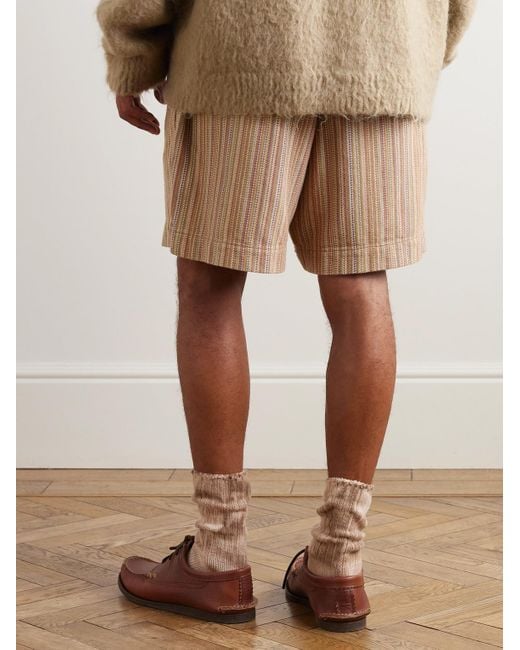 YMC Natural Jay Straight-leg Striped Cotton-jacquard Drawstring Shorts for men