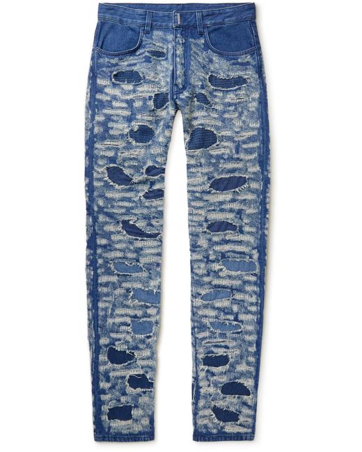 Givenchy Denim Slimfit Panelled Distressed Jeans in Blue for Men Lyst