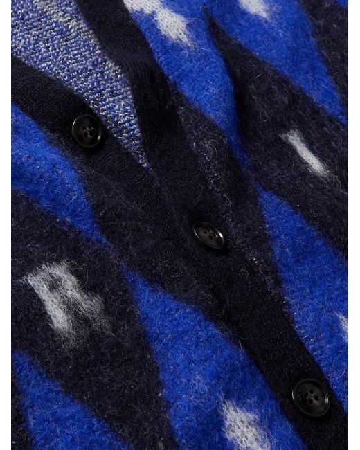 Amiri Blue Argyle Brushed Jacquard-Knit Cardigan for men