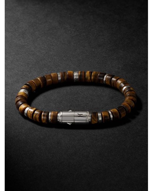 John Hardy Black Heishi Sterling Silver Tiger Eye Beaded Bracelet for men
