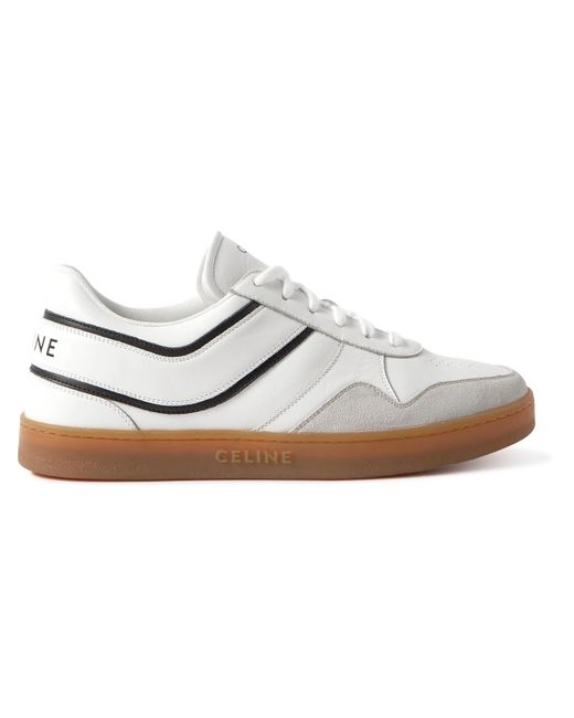 CELINE HOMME White Suede-trimmed Leather Sneakers for men