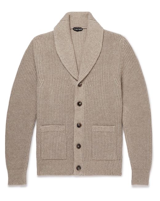 Tom Ford Shawl-collar Ribbed-knit Cashmere And Linen-blend Cardigan in ...