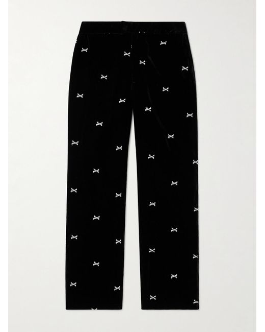 (w)taps Black Straight-leg Embroidered Velour Trousers for men