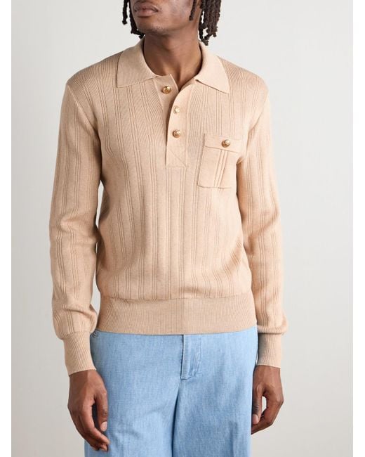 Valentino Garavani Natural Ribbed Cotton Polo Shirt for men