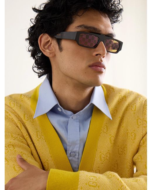 Gucci White Rectangular-frame Tortoiseshell Acetate Sunglasses for men
