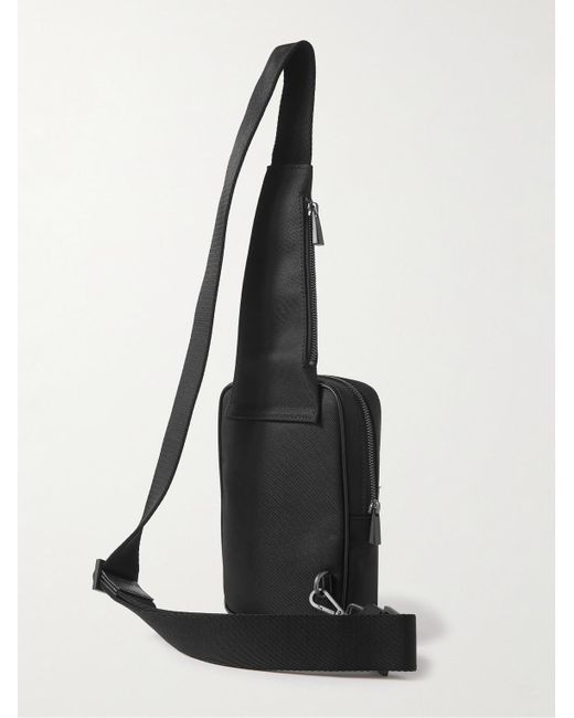 Serapian Black Sling Coated-canvas And Cross-grain Leather Messenger Bag for men