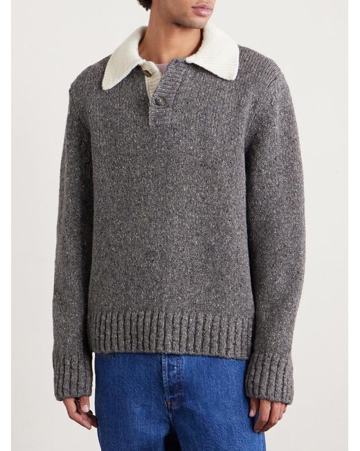 A.P.C. Gray Flecked Wool Polo Sweater for men