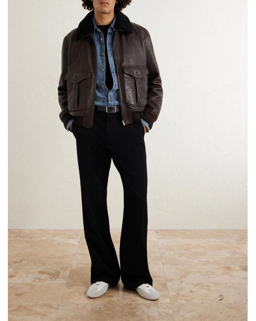 Saint Laurent Black Shearling-trimmed Full-grain Leather Jacket for men