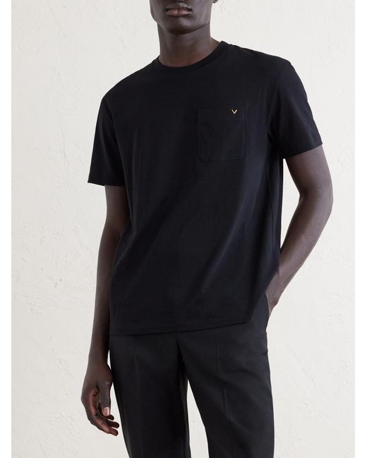 Valentino Garavani Black Vgold Cotton-Jersey T-Shirt for men