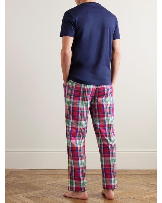 Polo Ralph Lauren Blue Embroidered Checked Cotton Pyjama Set for men