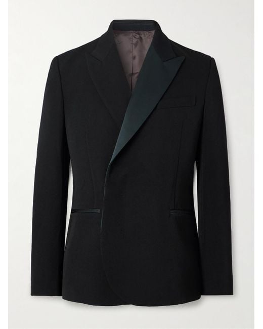 Wales Bonner Black Rise Double-Breasted Satin-Trimmed Grain De Poudre Wool Tuxedo Jacket for men