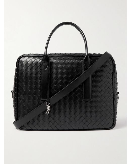 Bottega Veneta Black Intrecciato Leather Briefcase for men