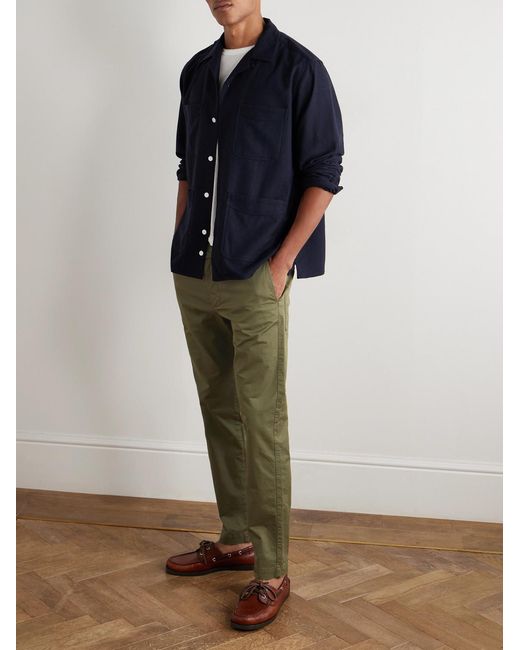 Barena Green Tapered Stretch-Cotton Gabardine Trousers for men