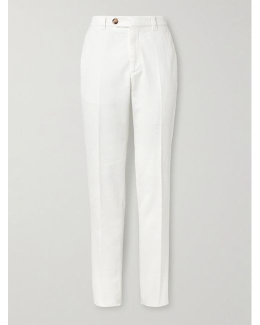 Pantaloni a gamba dritta in twill di cotone di Brunello Cucinelli in White da Uomo