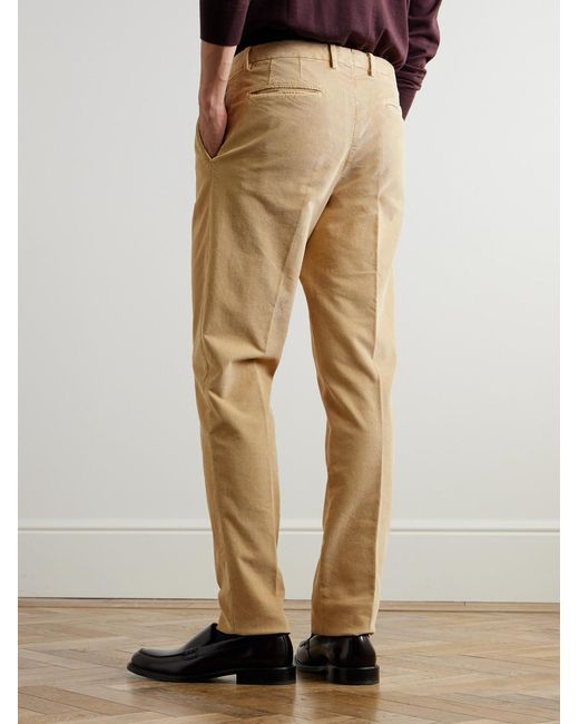 Boglioli Natural Straight-Leg Pleated Garment-Dyed Cotton-Blend Corduroy Suit Trousers for men
