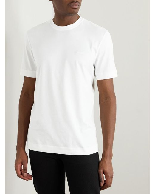 Zegna White Slim-Fit Logo-Embroidered Cotton-Jersey T-Shirt for men