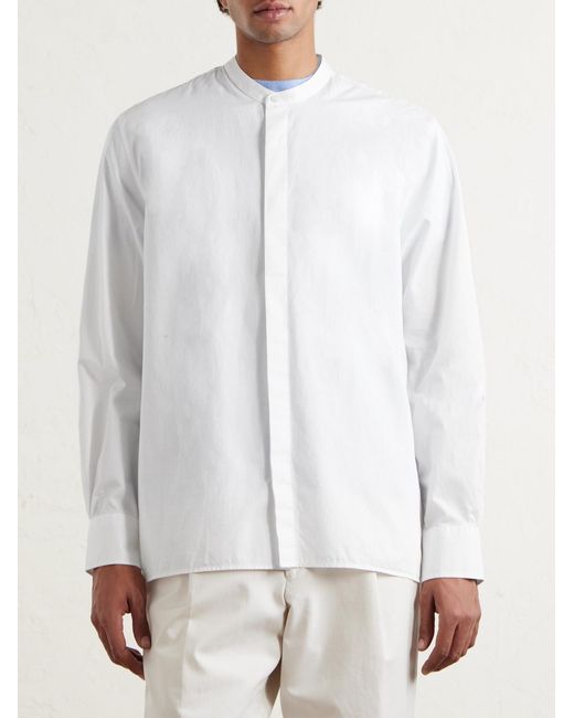 Officine Generale White Gaston Grandad-Collar Cotton-Poplin Shirt for men