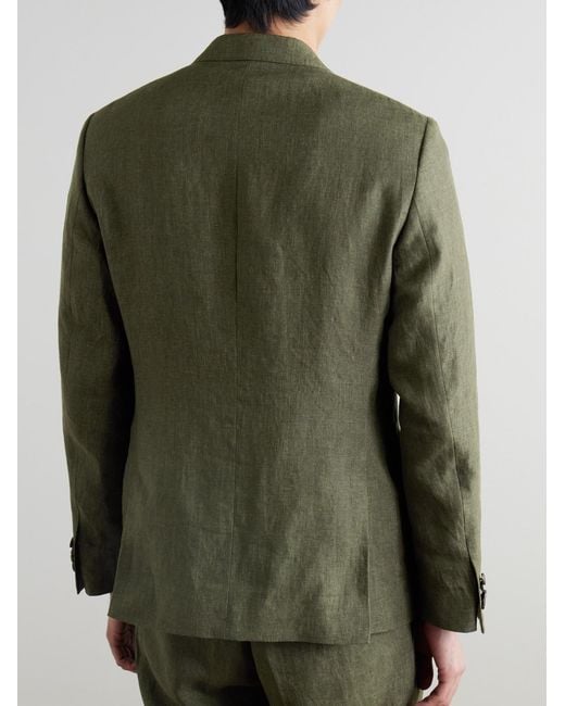Mr P. Green Double-Breasted Puppytooth Linen Suit Jacket for men