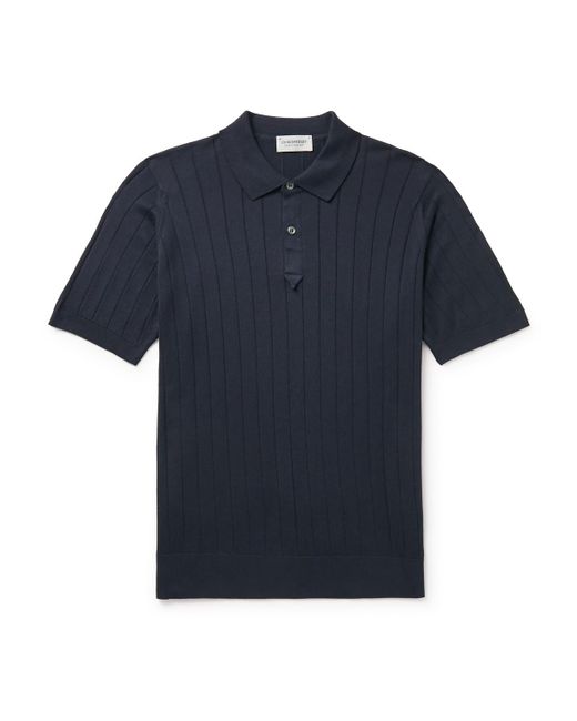 John Smedley Blue Ribbed Sea Island Cotton Polo Shirt for men