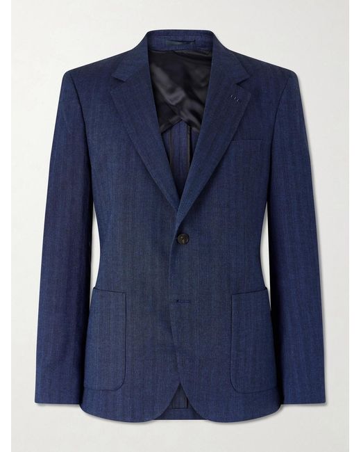 Mr P. Blue Herringbone Linen-Blend Suit Jacket for men