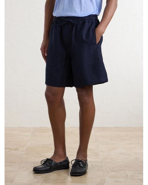 Saman Amel Blue Straight-Leg Linen Drawstring Shorts for men