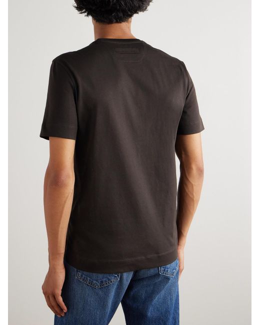 Zegna Brown Logo-Embroidered Cotton-Jersey T-Shirt for men
