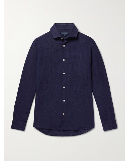 Frescobol Carioca Blue Antonio Linen Shirt for men