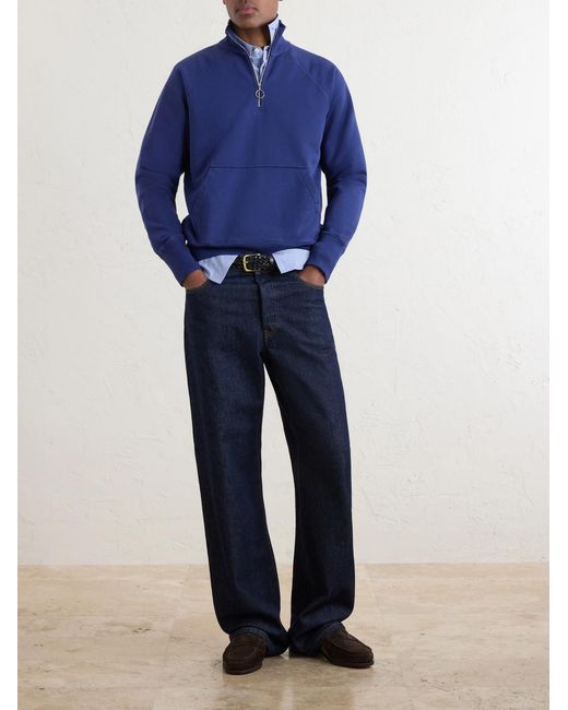 Drake's Blue Cotton-Jersey Half-Zip Sweater for men