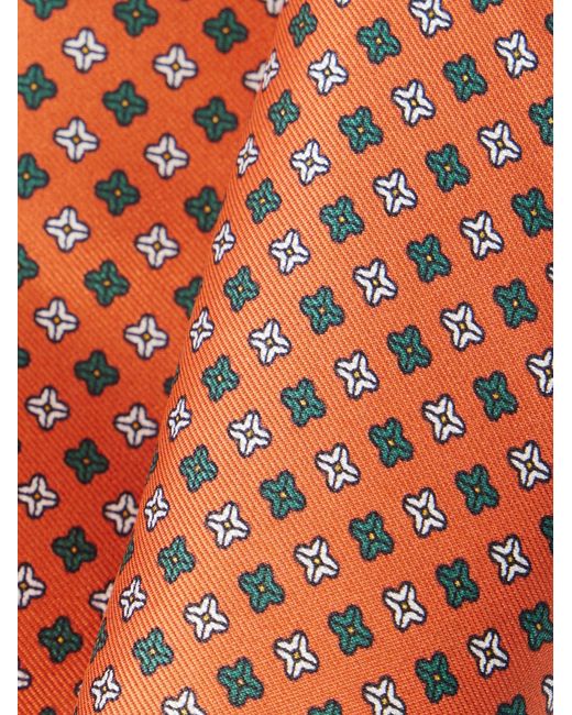 De Petrillo Orange Printed Silk-Twill Pocket Square for men