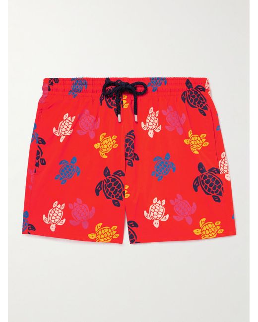 Vilebrequin Red Moorise Straight-leg Mid-length Printed Recycled Swim Shorts for men